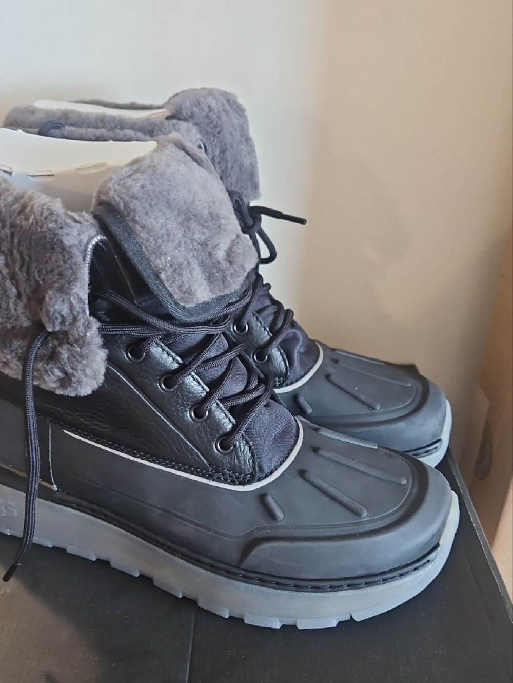 UGG M Butte Black and Gray Waterproof Lace-Up Snow Boots - Picture 2 of 5